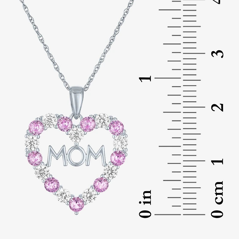 Womens Lab Created Pink Sapphire Pure Silver Over Brass Heart 16 Inch Pendant Necklace