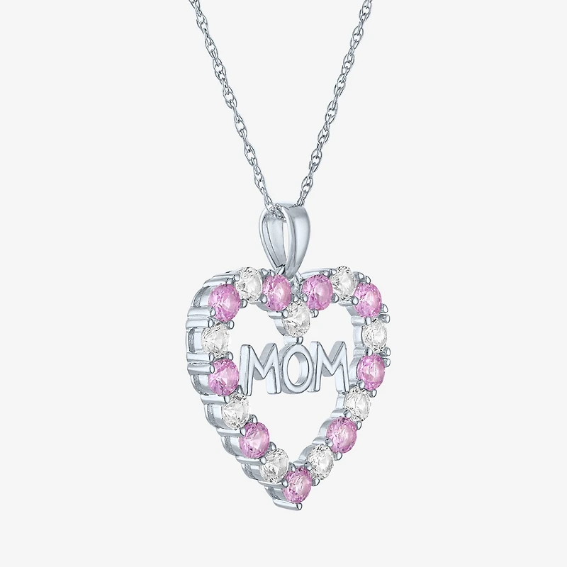 Womens Lab Created Pink Sapphire Pure Silver Over Brass Heart 16 Inch Pendant Necklace