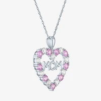 Womens Lab Created Pink Sapphire Pure Silver Over Brass Heart 16 Inch Pendant Necklace