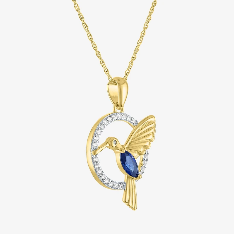 Womens Lab Created Blue Sapphire 14K Gold Over Brass 16 Inch Pendant Necklace
