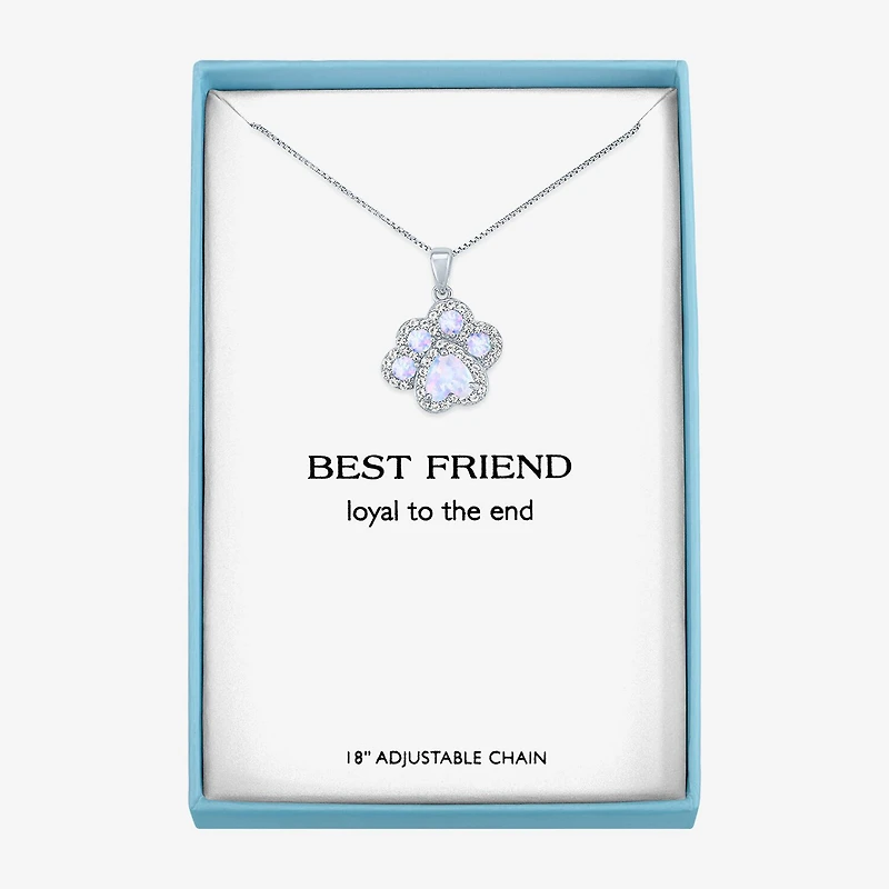 Womens Lab Created White Opal Pure Silver Over Brass 16 Inch Pendant Necklace