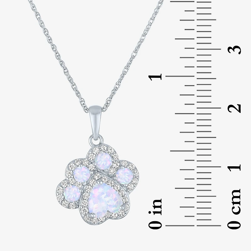 Womens Lab Created White Opal Pure Silver Over Brass 16 Inch Pendant Necklace