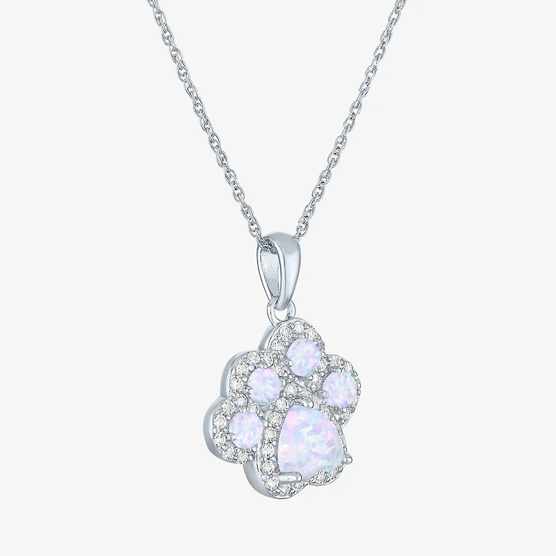 Womens Lab Created White Opal Pure Silver Over Brass 16 Inch Pendant Necklace