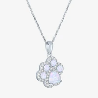 Womens Lab Created White Opal Pure Silver Over Brass 16 Inch Pendant Necklace