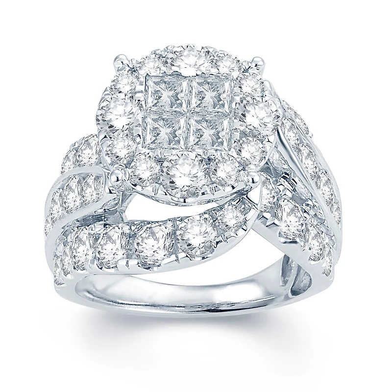 5 CT.T.W. Natural Diamond Halo 14K White Gold Engagement Ring
