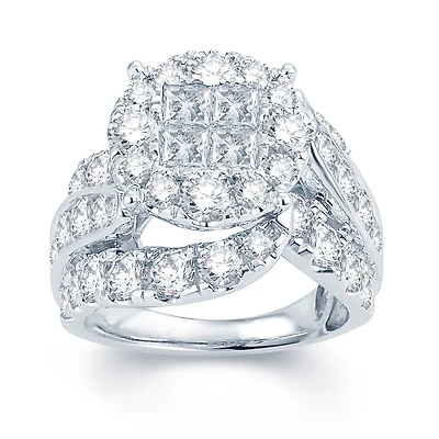 5 CT.T.W. Natural Diamond  Halo 14K White Gold Engagement Ring