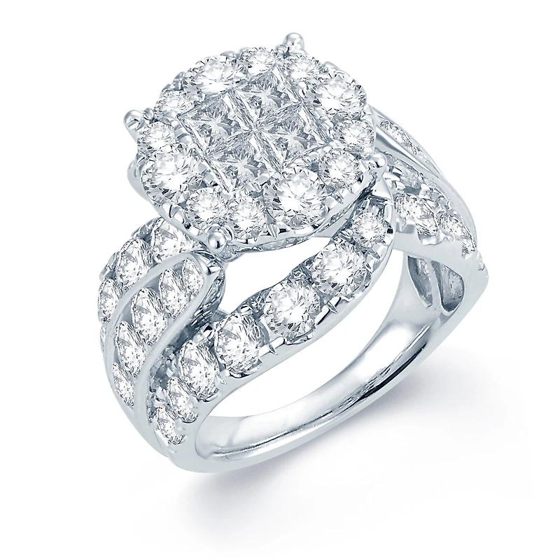 5 CT.T.W. Natural Diamond Halo 14K White Gold Engagement Ring