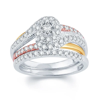 1 CT.T.W. Natural Diamond 14K Tri-Color Gold Engagement Ring