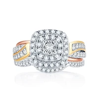 1 CT.T.W. Natural Diamond 14K Tri-Color Gold Engagement Ring