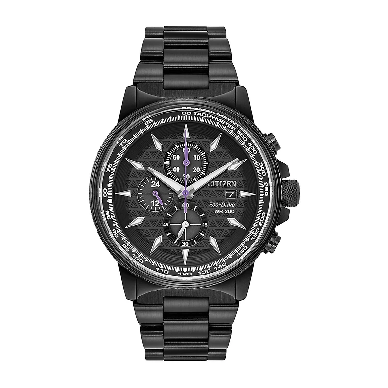 Citizen Black Panther Marvel Mens Chronograph Black Stainless Steel Bracelet Watch Ca0297-52w