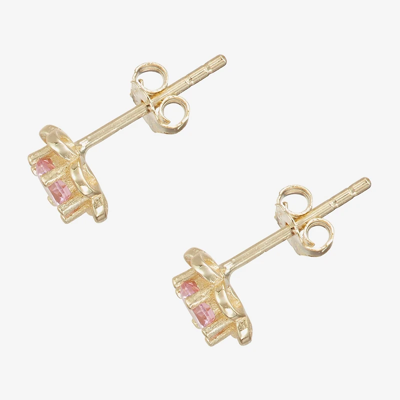 Children'S Pink Cubic Zirconia 14K Gold Over Silver 5mm Flower Stud Earrings