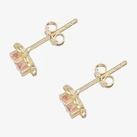 Children'S Pink Cubic Zirconia 14K Gold Over Silver 5mm Flower Stud Earrings