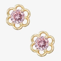 Children'S Pink Cubic Zirconia 14K Gold Over Silver 5mm Flower Stud Earrings