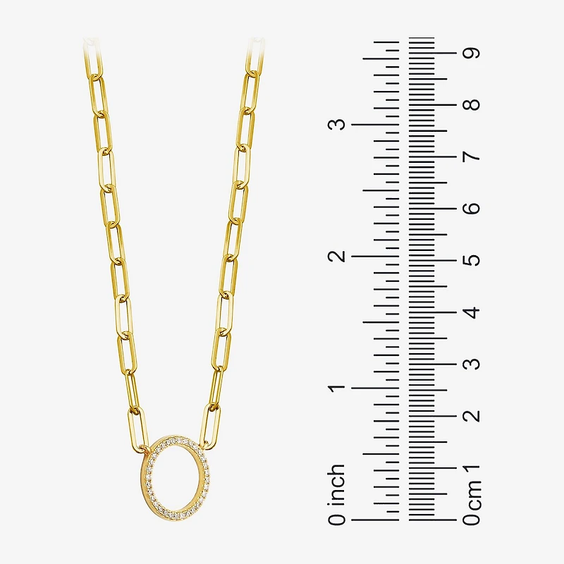 Paris 1901 By Charles Garnier Womens White Cubic Zirconia 18K Gold Over Silver Circle Paperclip 18 Inch Pendant Necklace