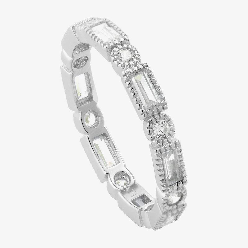 Womens Cubic Zirconia Sterling Silver Band