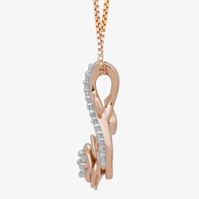 Womens 1/10 CT. T.W. Natural White Diamond 14K Rose Gold Over Silver Sterling Silver Flower Infinity 18 Inch Pendant Necklace