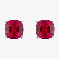 Lab Created Red Ruby Sterling Silver 7mm Cushion Stud Earrings