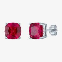 Lab Created Red Ruby Sterling Silver 7mm Cushion Stud Earrings