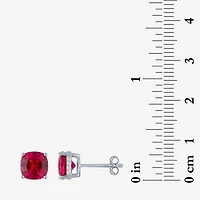 Lab Created Red Ruby Sterling Silver 7mm Cushion Stud Earrings