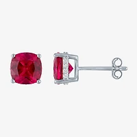 Lab Created Red Ruby Sterling Silver 7mm Cushion Stud Earrings