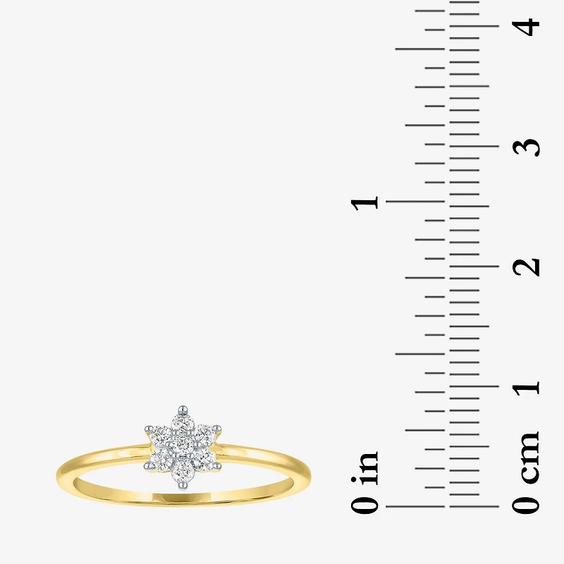 (Gh / Si2 I1) Womens 1/6 CT. T.W. Lab Grown White Diamond 10K Gold Flower Delicate Stackable Ring