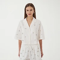 RM Rebecca Minkoff Womens Short Sleeve Boxy Fit Button-Down Shirt