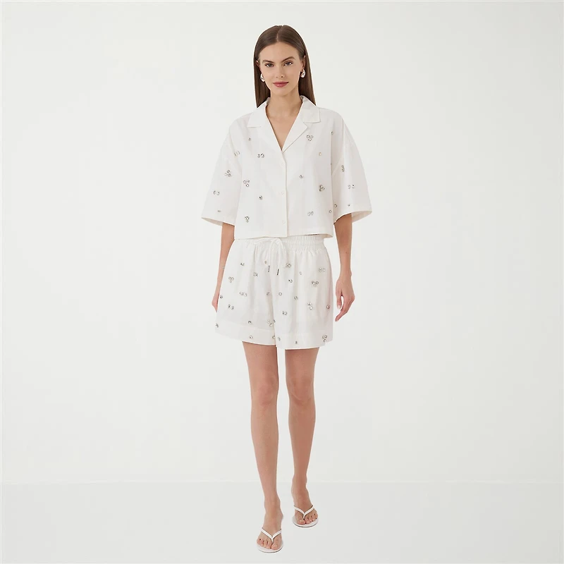RM Rebecca Minkoff Womens Short Sleeve Boxy Fit Button-Down Shirt