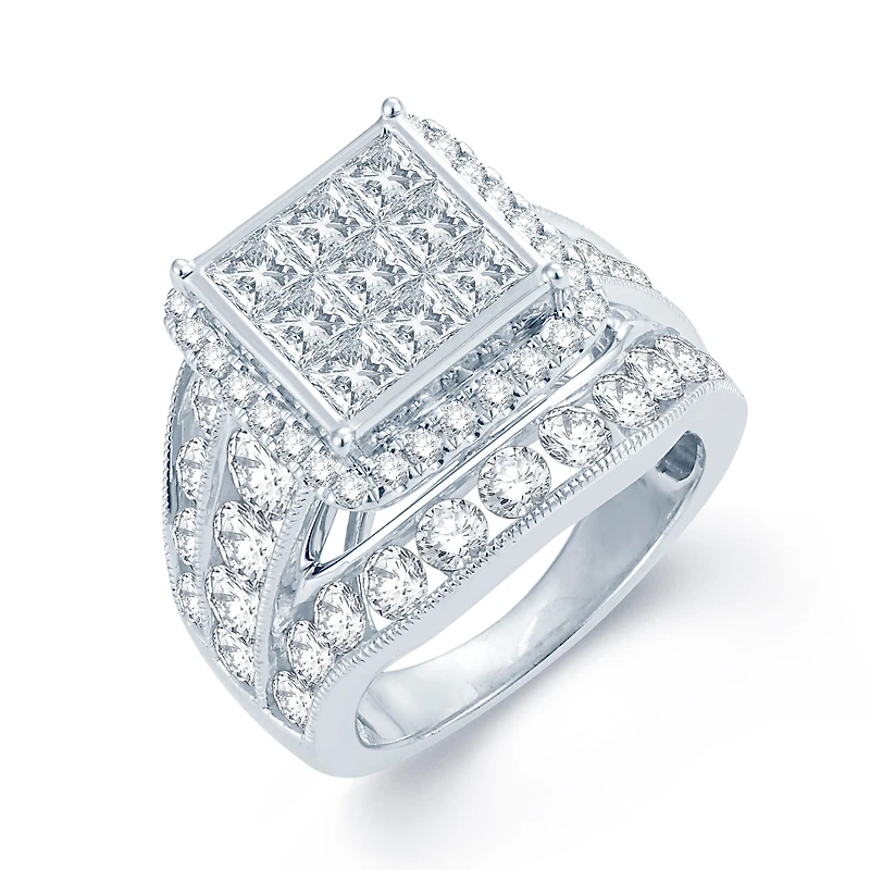 5 CT.T.W. Natural Diamond 14K White Gold Multi-Top Engagement Ring 1