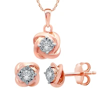 Womens 1/6 CT. T.W. Natural White Diamond 14K Rose Gold Over Silver Knot 2-pc. Jewelry Set
