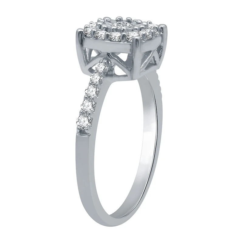 Womens 1/2 CT. T.W. Natural White Diamond Sterling Silver Halo Cocktail Ring