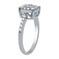 Womens 1/2 CT. T.W. Natural White Diamond Sterling Silver Halo Cocktail Ring