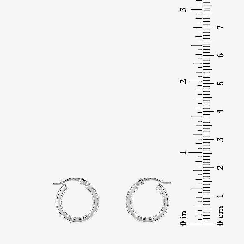 Sterling Silver Rhodium Plated Glitter Hoop Earring Set