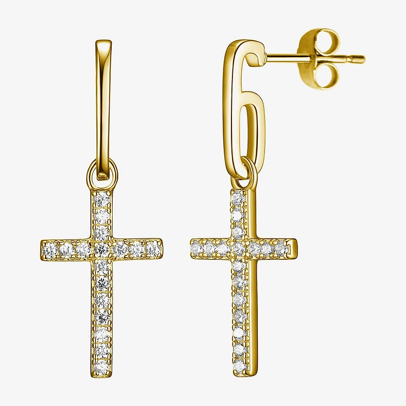 Paris 1901 By Charles Garnier Womens Cubic Zirconia 18K Gold Over Silver Cross Drop Earrings