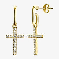 Paris 1901 By Charles Garnier Womens Cubic Zirconia 18K Gold Over Silver Cross Drop Earrings