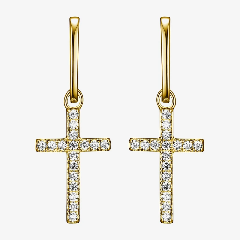 Paris 1901 By Charles Garnier Womens Cubic Zirconia 18K Gold Over Silver Cross Drop Earrings