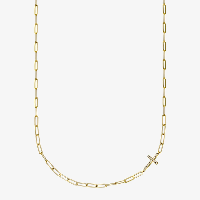 Paris 1901 By Charles Garnier Womens White Cubic Zirconia 18K Gold Over Silver Cross 17 Inch Pendant Necklace