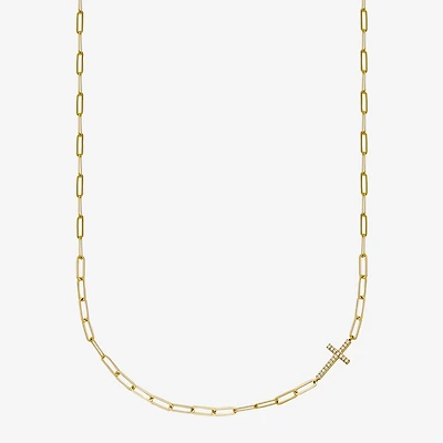 Paris 1901 By Charles Garnier Womens White Cubic Zirconia 18K Gold Over Silver Cross 17 Inch Pendant Necklace