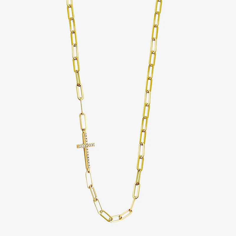 Paris 1901 By Charles Garnier Womens White Cubic Zirconia 18K Gold Over Silver Cross 17 Inch Pendant Necklace