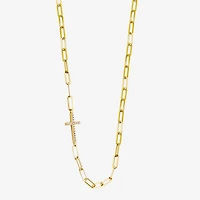 Paris 1901 By Charles Garnier Womens White Cubic Zirconia 18K Gold Over Silver Cross 17 Inch Pendant Necklace