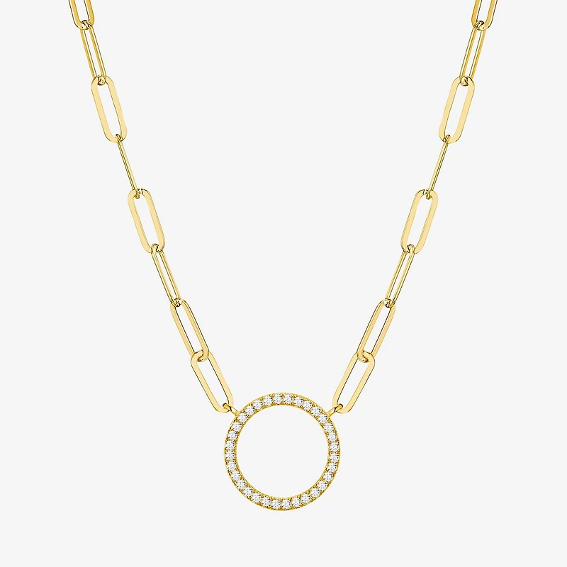 Paris 1901 By Charles Garnier Womens White Cubic Zirconia 18K Gold Over Silver Circle Paperclip 18 Inch Pendant Necklace