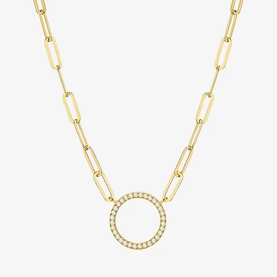 Paris 1901 By Charles Garnier Womens White Cubic Zirconia 18K Gold Over Silver Circle Paperclip 18 Inch Pendant Necklace
