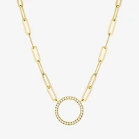 Paris 1901 By Charles Garnier Womens White Cubic Zirconia 18K Gold Over Silver Circle Paperclip 18 Inch Pendant Necklace