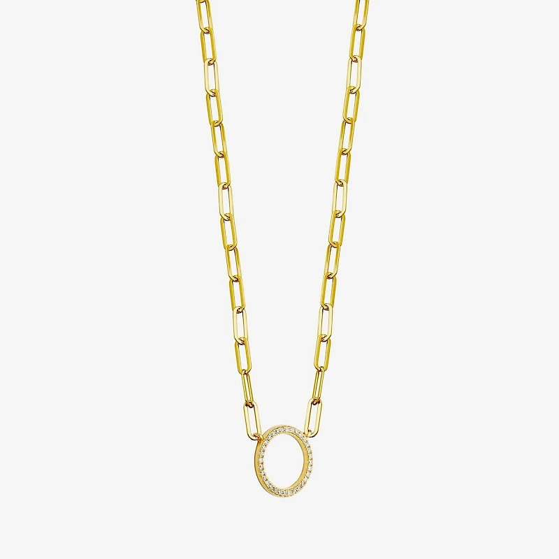 Paris 1901 By Charles Garnier Womens White Cubic Zirconia 18K Gold Over Silver Circle Paperclip 18 Inch Pendant Necklace