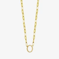 Paris 1901 By Charles Garnier Womens White Cubic Zirconia 18K Gold Over Silver Circle Paperclip 18 Inch Pendant Necklace