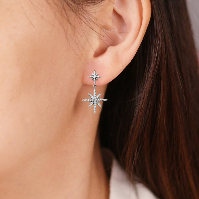 Paris 1901 By Charles Garnier North Star Womens Cubic Zirconia Sterling Silver Star Drop Earrings