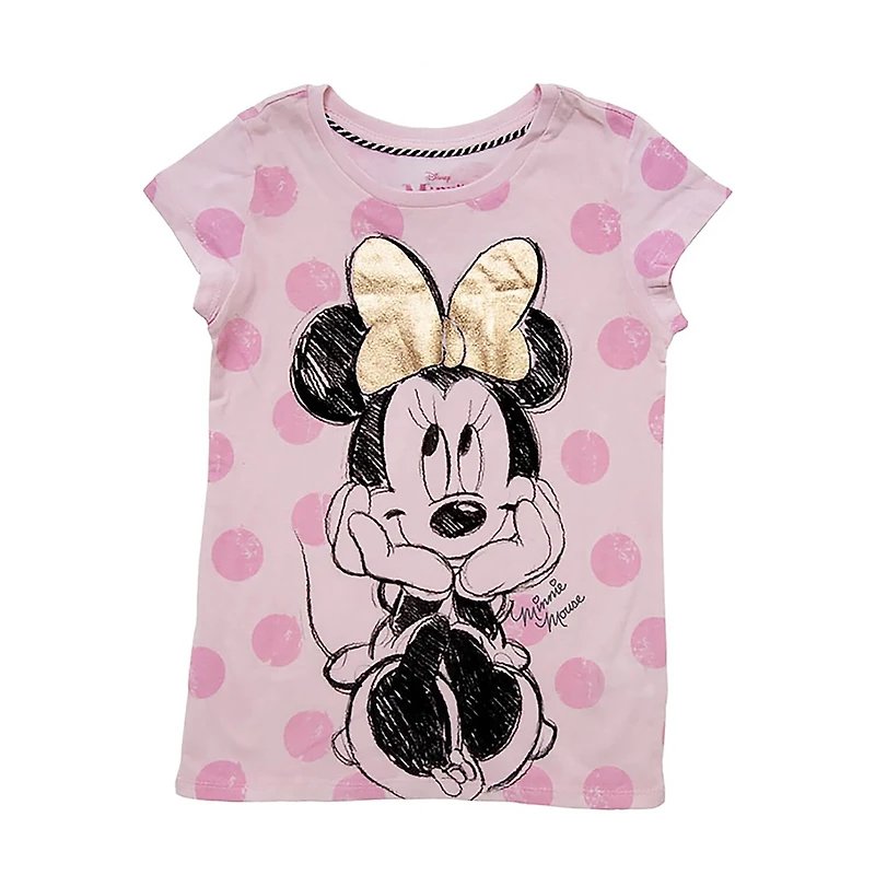 Disney Collection Little & Big Kid Girls Crew Neck Short Sleeve Regular Fit Minnie Mouse Graphic T-Shirt