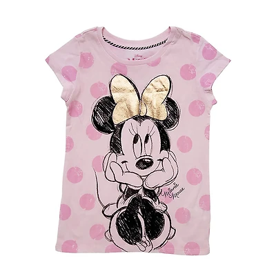 Disney Collection Little & Big Kid Girls Crew Neck Short Sleeve Regular Fit Minnie Mouse Graphic T-Shirt