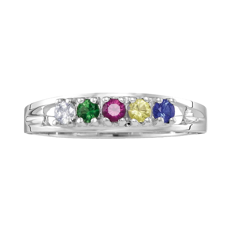 Personalized Sterling Silver Simulated Birthstone Family Ring