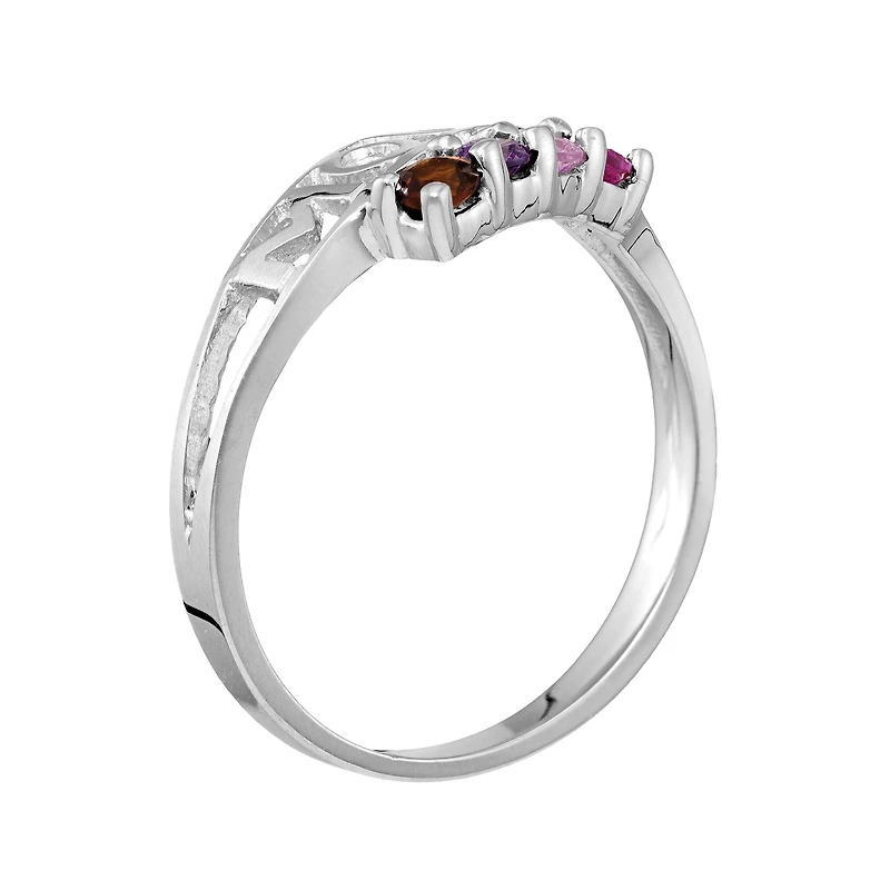 Personalized Sterling Silver Simulated Birthstone Mom Ring