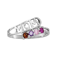 Personalized Sterling Silver Genuine  Birthstone Mom Ring